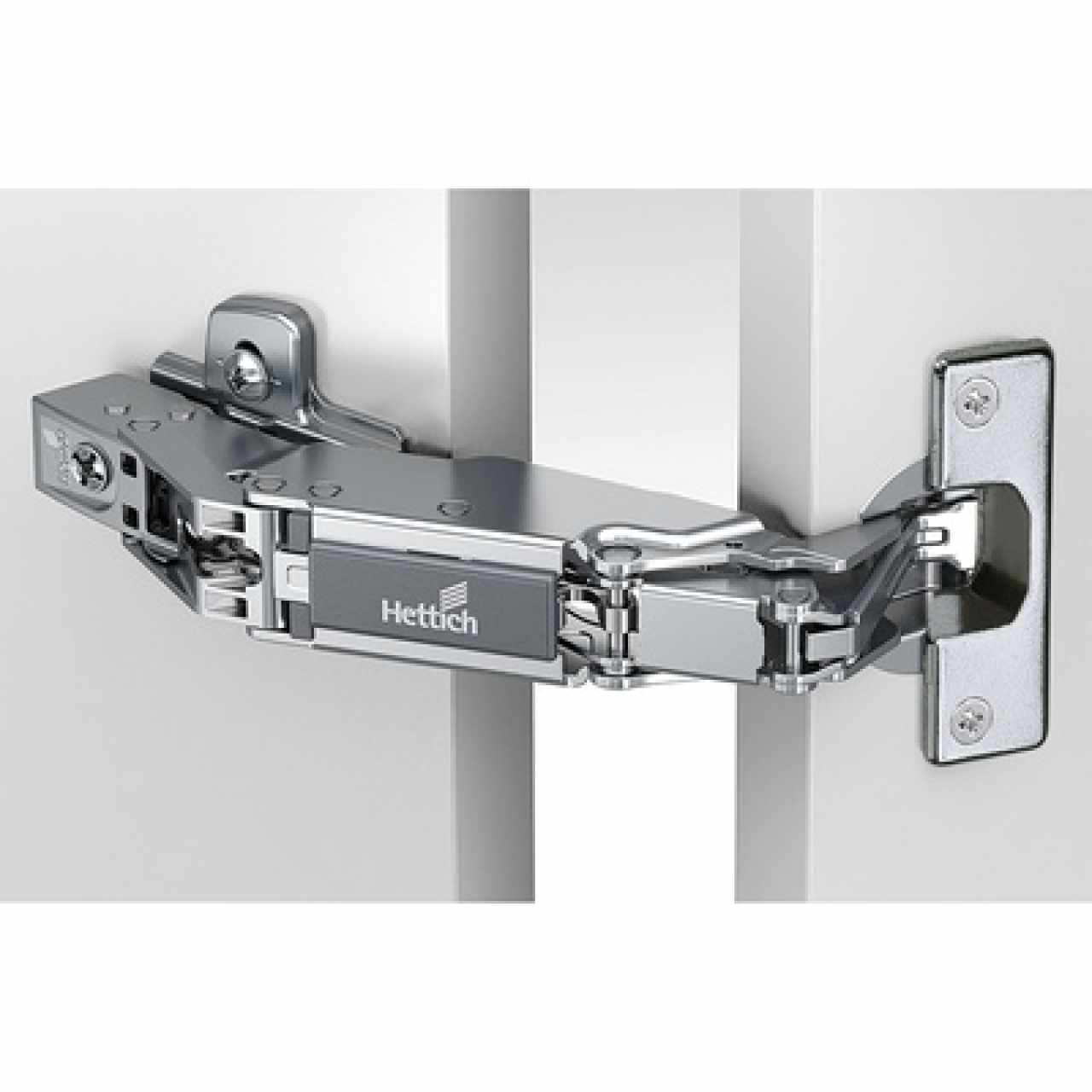 Hettich SENSYS 165° nyitásszögű félig ráütődő pánt,nullás átnyúlással, Silent System rendszer nélkül, önzáró funkcióval (Sensys 8657), TB 45