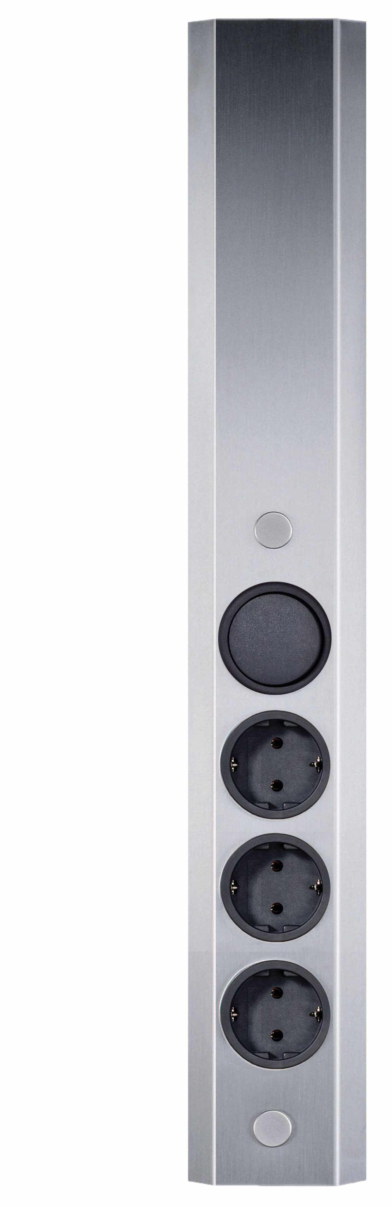 HKT WASA XS 3x230V konnektor+ kapcsoló, teleszkópos, rozsdamentes acél színű