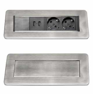 HKT Loevschal Felnyíló fedelű 2x230V dugalj+2 USB rozsdamentes acél színű #1