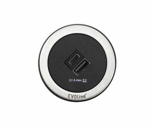 HKT EVOline ONE dugalj 1xUSB A+1xUSB C, rozsdamentes acél színű